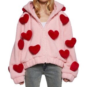 Pink Heart-Embellished Women's Jacket